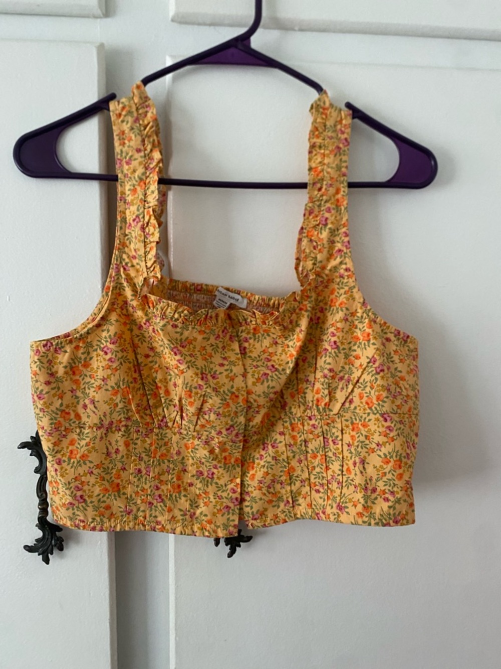 American Eagle Outfitters Yellow Floral Square-Neck Crop Top